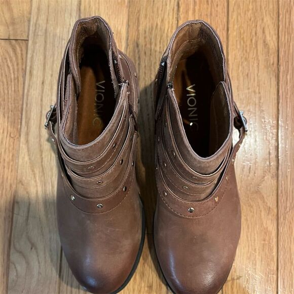 Vionic Women's Ankle Bootie Size 5 Brown Studded Buckle Orthotic Support - Picture 5 of 8